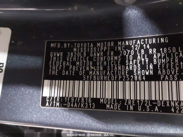 Toyota 2zr-fe 2015 5YFBURHE0FP252864 Image 9