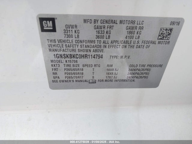 Chevrolet Tahoe Lt 2017 1GNSKBKC0HR114794 Image 9
