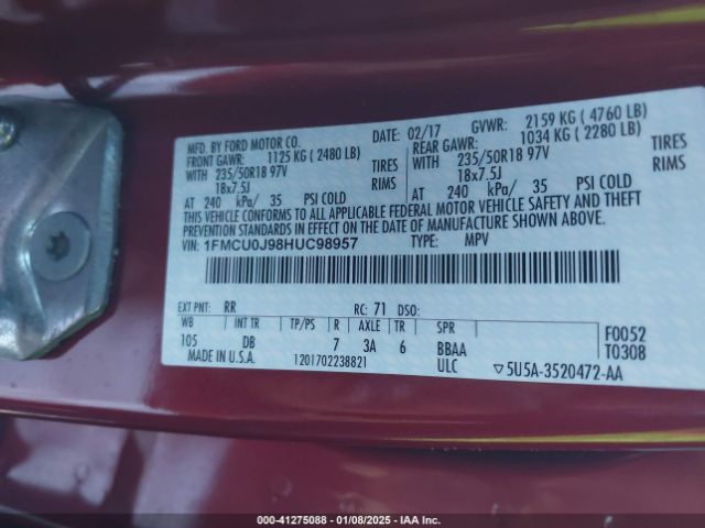 2017 FORD ESCAPE 1FMCU0J98HUC98957 Photo 8