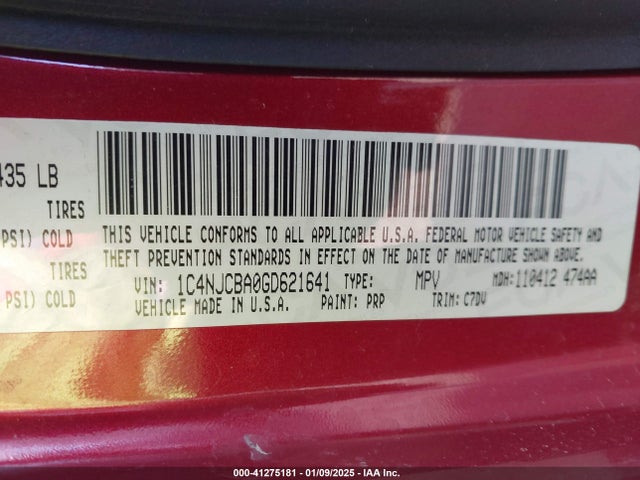 1C4NJCBA0GD621641 Jeep Compass Sport