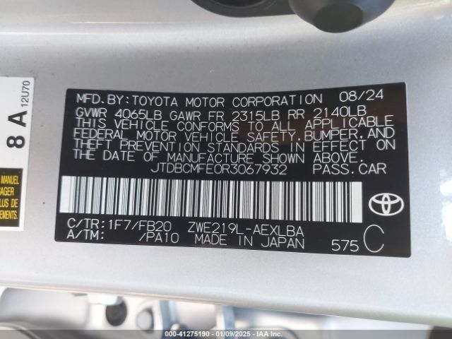 JTDBCMFE0R3067932 Toyota Corolla Hybrid Le