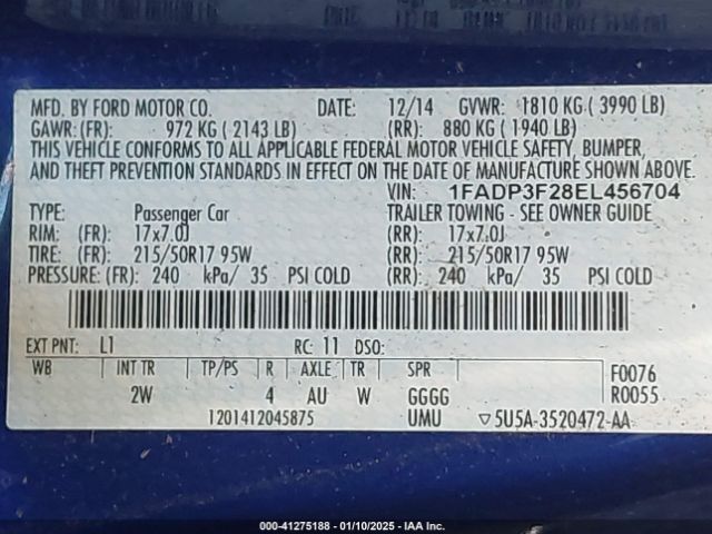 1FADP3F28EL456704 Ford FOCUS SE