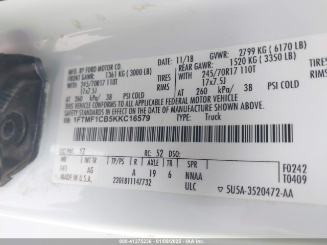 1FTMF1CB5KKC16579 Ford F-150 Xl