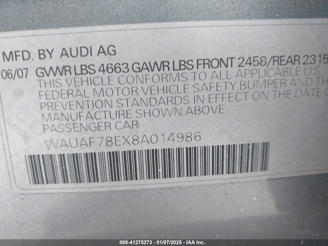 2008 AUDI A4 WAUAF78EX8A014986 Photo 8
