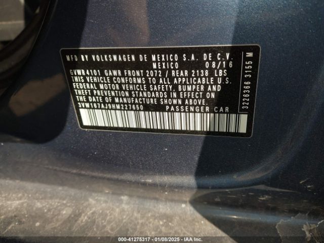 3VW167AJ9HM227650 Volkswagen Jetta 1.4t S