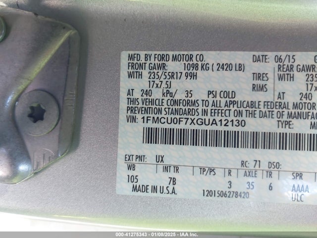 Ford ESCAPE S 2016 1FMCU0F7XGUA12130 Image 9