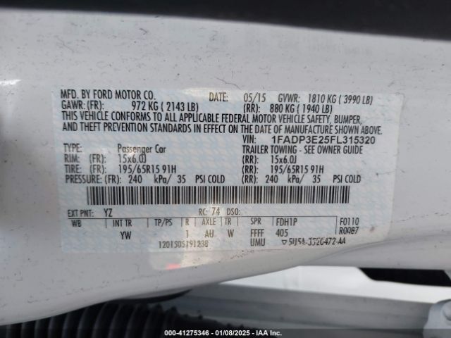 1FADP3E25FL315320 Ford FOCUS S
