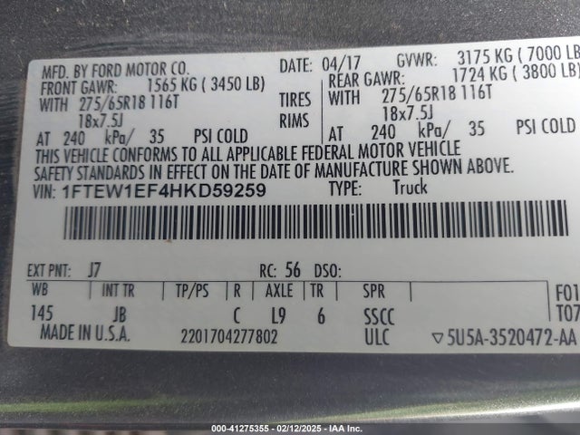 Ford F-150 Xlt 2017 1FTEW1EF4HKD59259 Image 9
