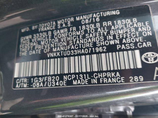 VNKKTUD33HA071962 Toyota 1nz-fe