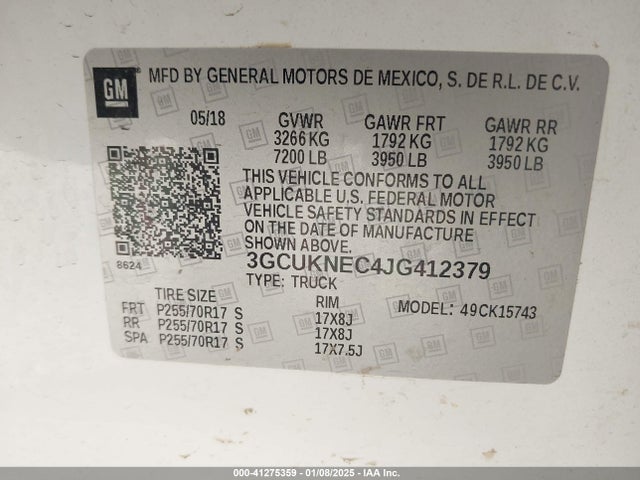 3GCUKNEC4JG412379 Chevrolet Silverado 1500 Wt