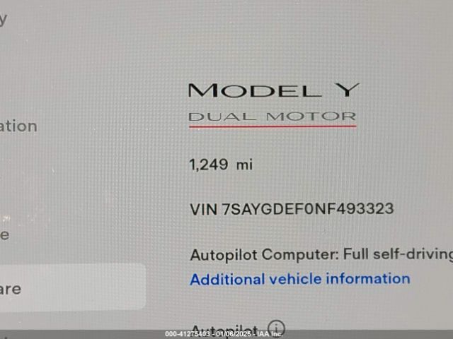 7SAYGDEF0NF493323 Tesla Model Y Performance Dual Motor All-wheel Drive