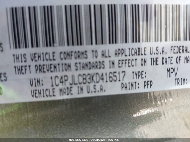 1C4PJLCB3KD416517 Jeep Cherokee Latitude Fwd