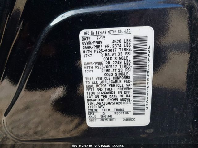 JN8AS5MV5FW261023 Nissan Rogue Select S