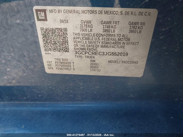 3GCPCREC3JG552019 Chevrolet Silverado 1500 1lt