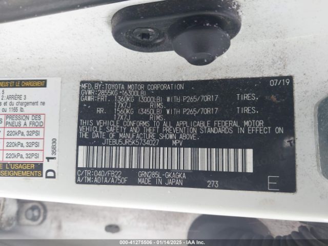 JTEBU5JR5K5734027 Toyota 4RUNNER SR5