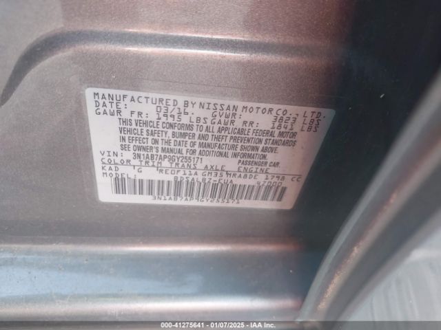 3N1AB7AP9GY255171 Nissan Sentra Fe+ S/s/sl/sr/sv