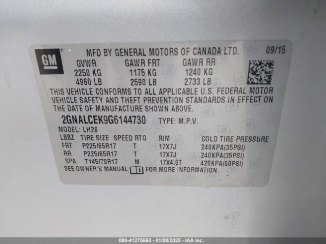2GNALCEK9G6144730 Chevrolet EQUINOX LT