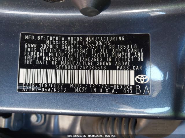 5YFBURHE2GP385546 Toyota Corolla S Plus