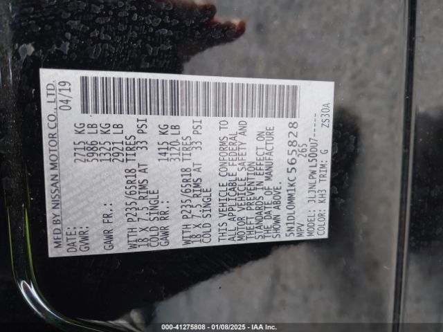5N1DL0MM1KC565828 Infiniti QX60 PURE