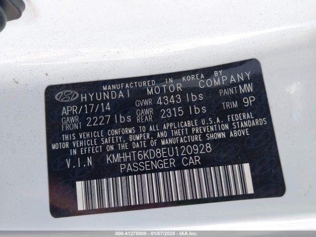 KMHHT6KD8EU120928 Hyundai Genesis 2.0t