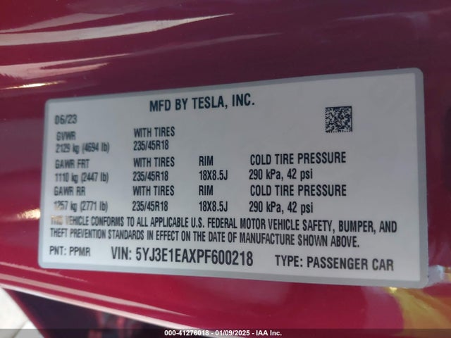 2023 TESLA MODEL 3 5YJ3E1EAXPF600218 Photo 8