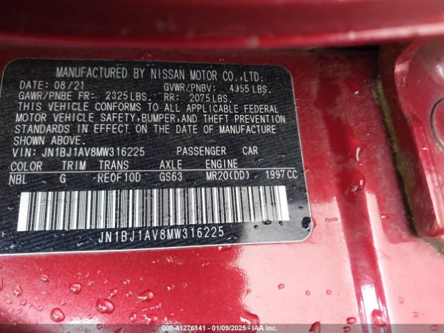 JN1BJ1AV8MW316225 Nissan Rogue Sport S Fwd Xtronic Cvt