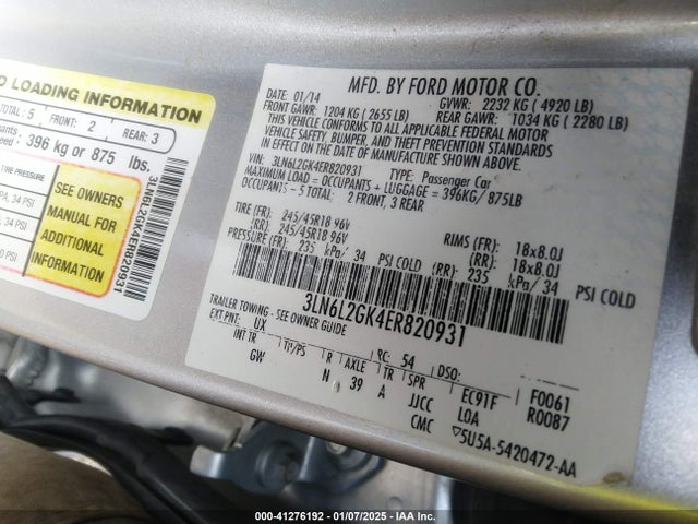 Lincoln MKZ 2014 3LN6L2GK4ER820931 Image 9