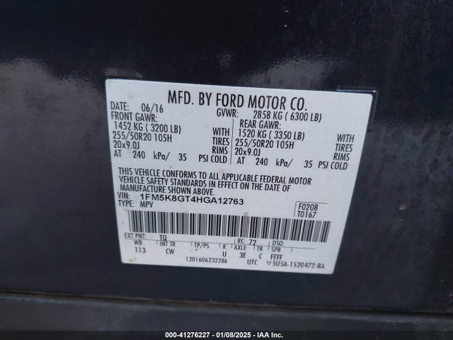 Ford EXPLORER SPORT 2017 1FM5K8GT4HGA12763 Image 9
