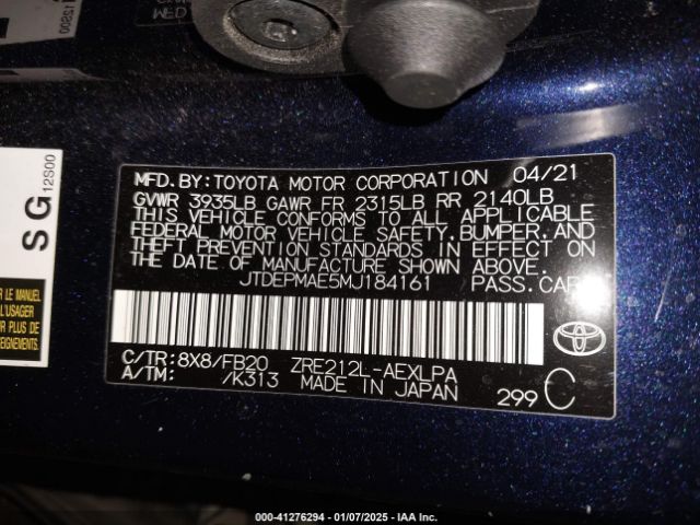 JTDEPMAE5MJ184161 Toyota COROLLA LE
