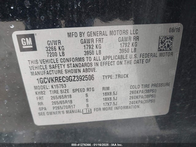 1GCVKREC9GZ392506 Chevrolet Silverado 1500 2lt