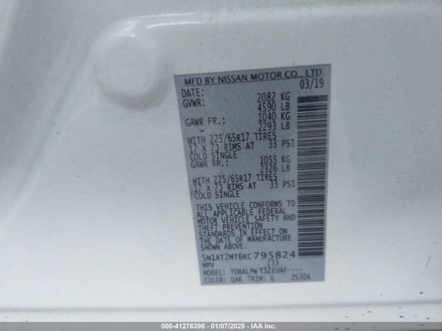 5N1AT2MT6KC795824 Nissan ROGUE S
