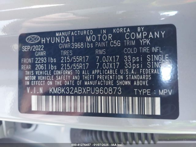 KM8K32ABXPU960873 Hyundai Kona Sel