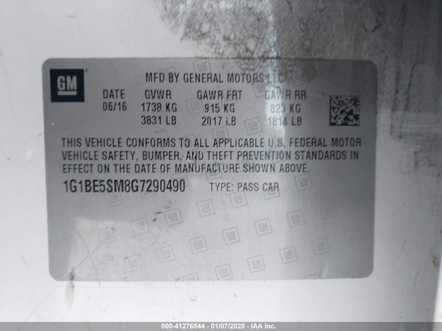 1G1BE5SM8G7290490 Chevrolet Cruze Lt Auto
