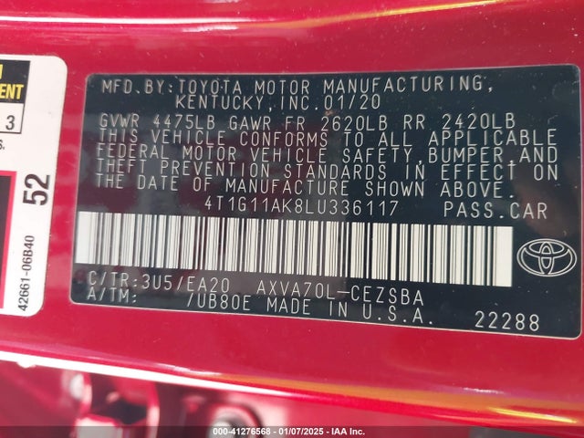 4T1G11AK8LU336117 Toyota CAMRY SE
