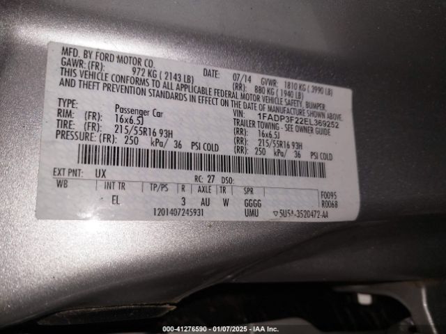 1FADP3F22EL369252 Ford FOCUS SE
