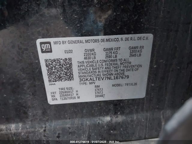 3GKALTEV7NL167679 GMC Terrain Awd Sle