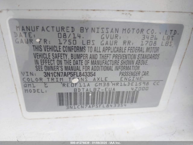 Nissan Versa 1.6 Sv 2015 3N1CN7AP5FL843354 Image 9
