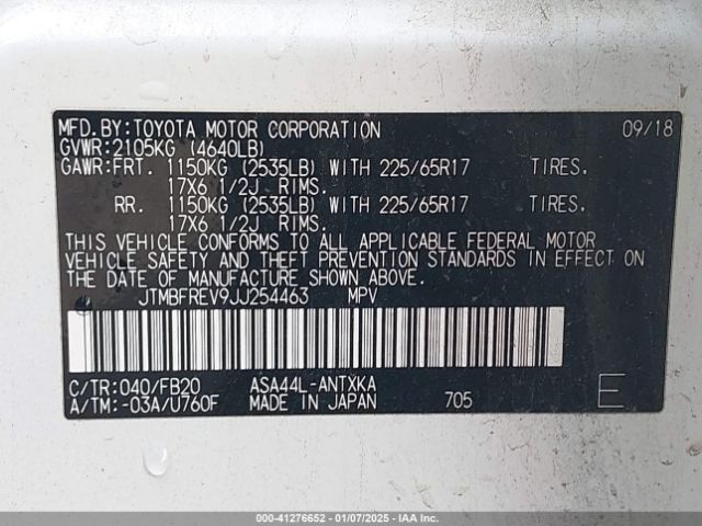 JTMBFREV9JJ254463 Toyota RAV4 LE