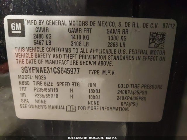 2012 CADILLAC SRX 3GYFNAE31CS645977 Photo 8
