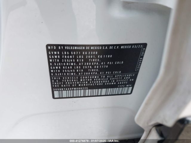 3VV8B7AX9PM086225 Volkswagen tsi