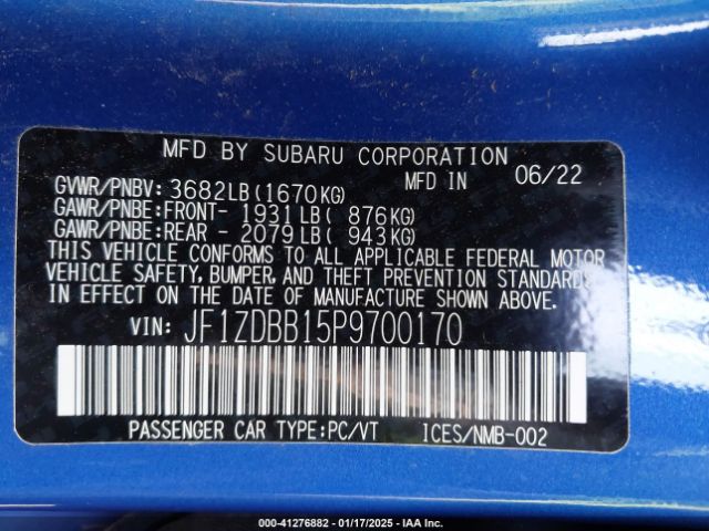 JF1ZDBB15P9700170 Subaru Brz Premium