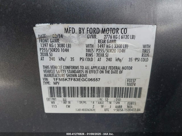Ford Explorer Limited 2014 1FM5K7F83EGC06557 Image 9