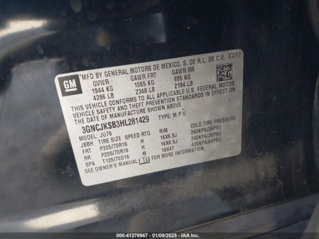 3GNCJKSB3HL281429 Chevrolet TRAX LS