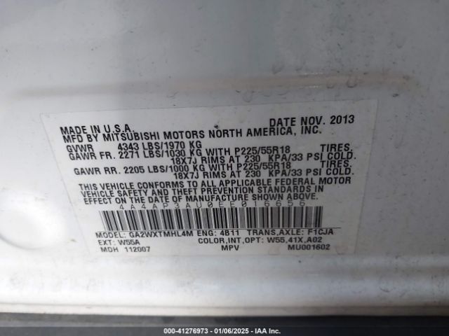 4A4AP3AU0EE016656 Mitsubishi Outlander Sport Es