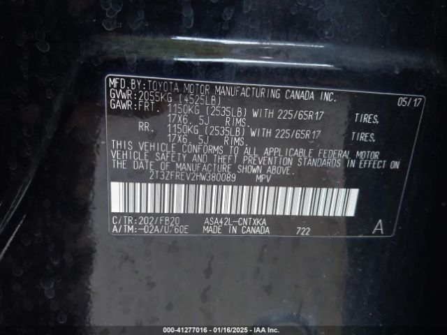 2T3ZFREV2HW380089 Toyota RAV4 LE