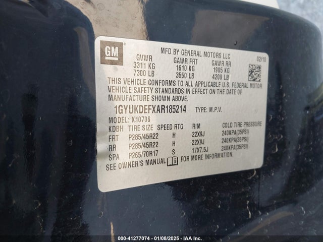 2010 CADILLAC ESCALADE 1GYUKDEFXAR185214 Photo 8