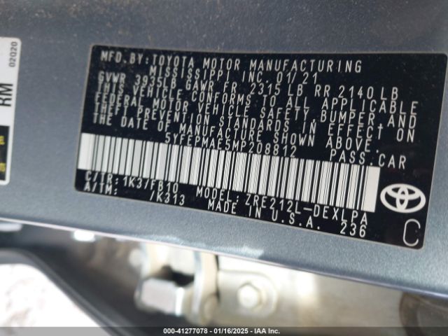 5YFEPMAE5MP208812 Toyota COROLLA LE