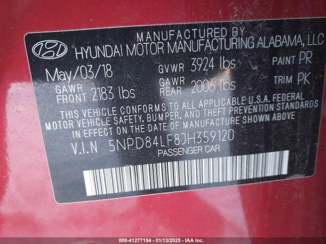 Hyundai ELANTRA SEL 2018 5NPD84LF8JH359120 Image 9