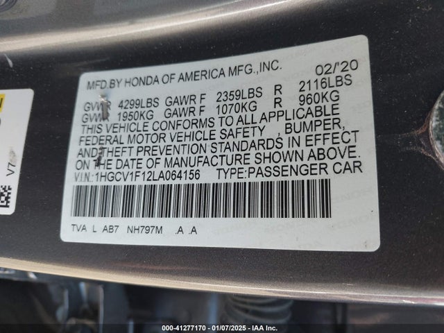 Honda ACCORD LX 2020 1HGCV1F12LA064156 Image 9