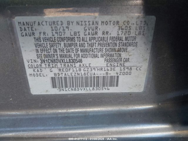 3N1CN8DVXLL830546 Nissan Versa S Xtronic Cvt